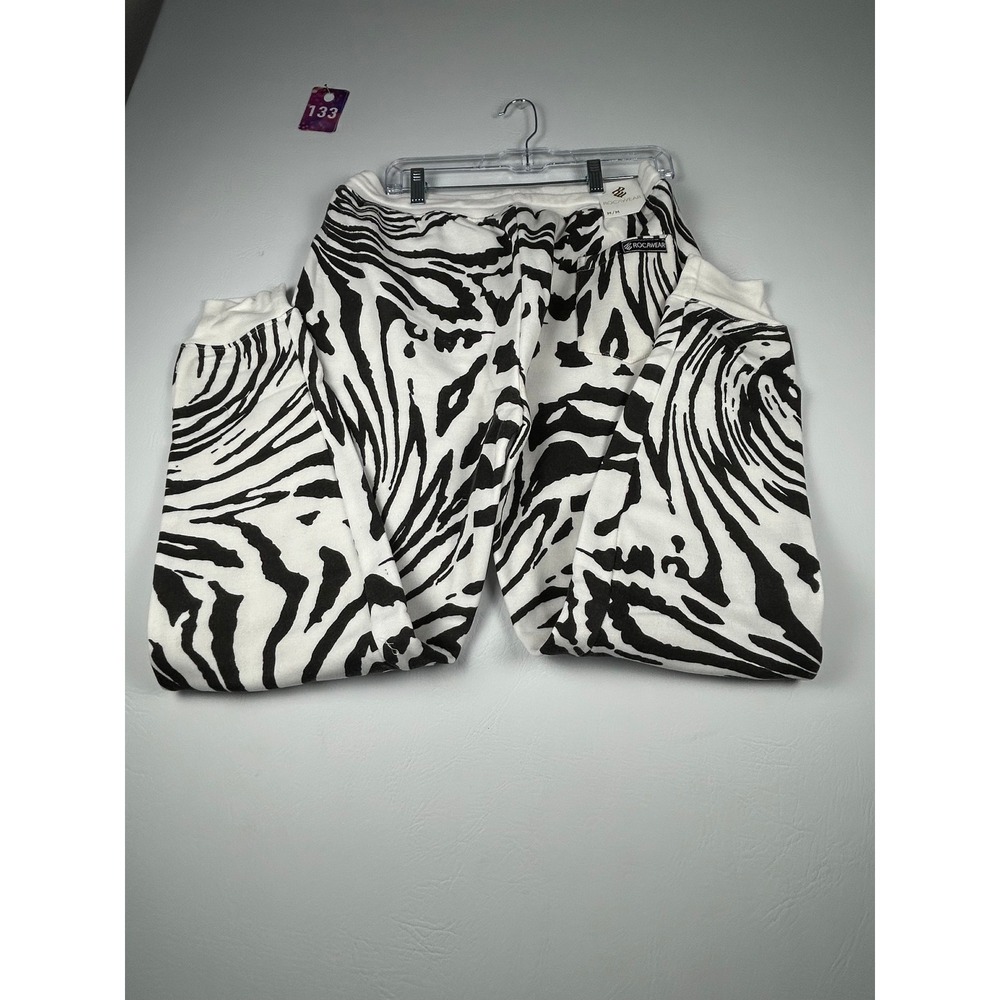 Rocawear Mens Fleece Jogger Pants Large White Black Swirl Zebra Print NWT - Picture 4 of 5